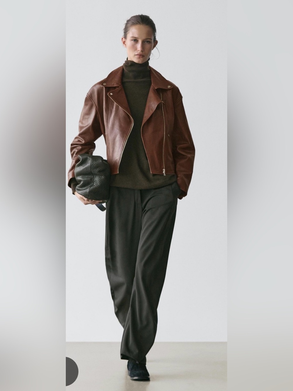 Massimo Dutti Brown Leather Biker Jacket NWT